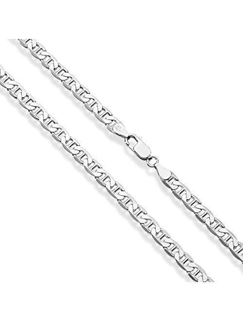 MiaBella Solid 925 Sterling Silver Italian 6mm Diamond-Cut Solid Flat Mariner Link Chain Necklace for Women Men, 16, 18, 20, 22, 24, 26, 30 Inch Made in Italy