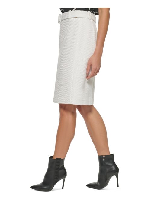 DKNY Petite Tweed Belted Pencil Skirt
