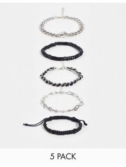 5-pack bracelets in silver and black