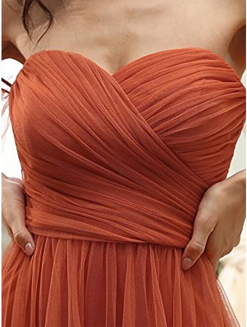 Ever-Pretty Women's Off-Shoulder Long Ruched Tulle Evening Dresses 50126