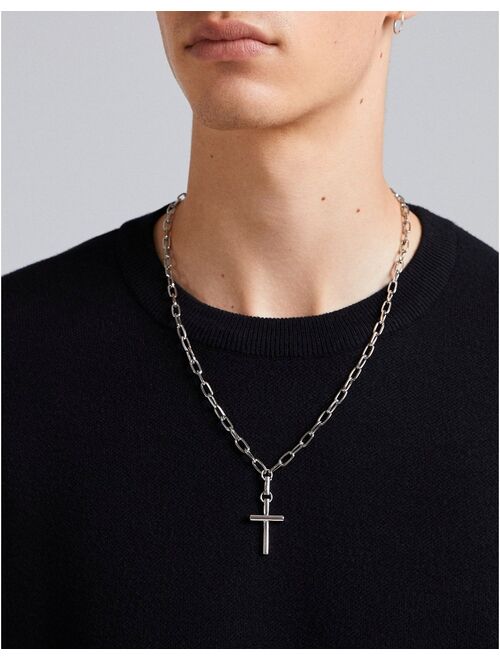 Bershka double layer cross necklace in silver