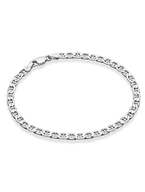 Miabella 925 Sterling Silver Italian 3mm, 4mm Solid Diamond-Cut Mariner Link Chain Bracelet for Men Women, 6.5, 7, 7.5, 8, Inch Made in Italy