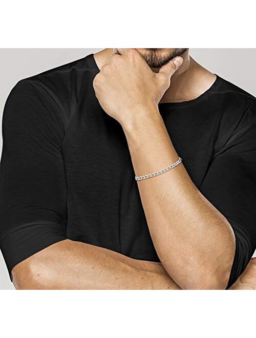 Miabella 925 Sterling Silver Italian 3mm, 4mm Solid Diamond-Cut Mariner Link Chain Bracelet for Men Women, 6.5, 7, 7.5, 8, Inch Made in Italy