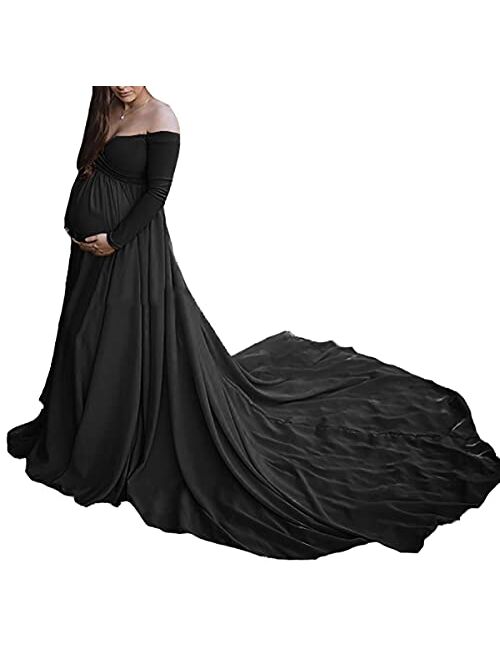 Tianzhihe Off Shoulder Maternity Dresses for Photoshoot Chiffon Maternity Gown Pregnancy Baby Shower Photo Props Dress