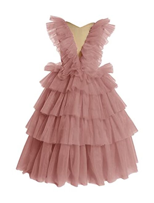 Tianzhihe Layers Flower Girl Dress for Wedding Ball Gown Kid's Pageant Dress Long Puffy Child Prom Party Gown