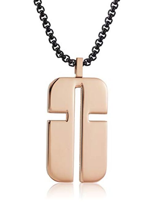 Steve Madden Men's 18" Cross Outline Design Dog Tag Rose Gold-Tone Necklace