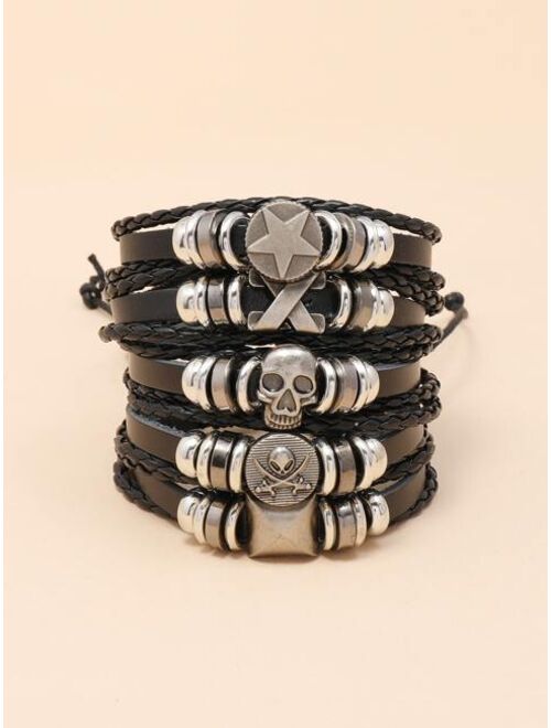Shein 5pcs Men Skull Decor Bracelet
