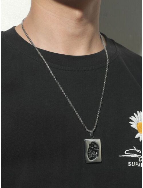 Shein 2pcs Men Heart Charm Necklace