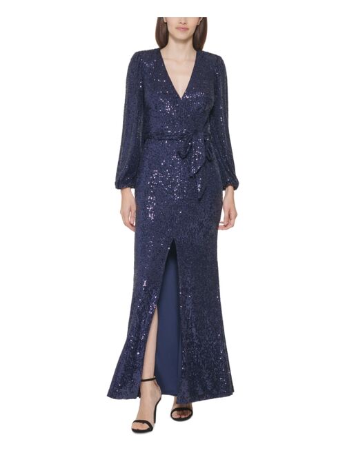 Vince Camuto Petite Sequinned V-Neck Gown