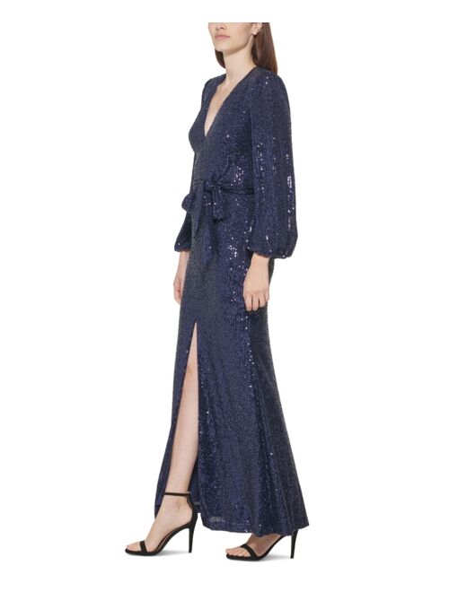 Vince Camuto Petite Sequinned V-Neck Gown