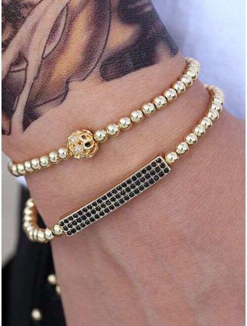 Shein 2pcs Men Beaded Bracelet