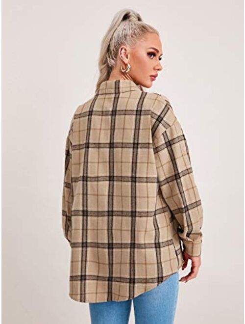Floerns Women's Casual Plaid Long Sleeve Button Front Collar Blouses Shirts Top