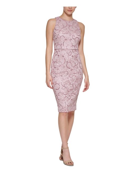 Vince Camuto Petite Sequined Lace Bodycon Dress