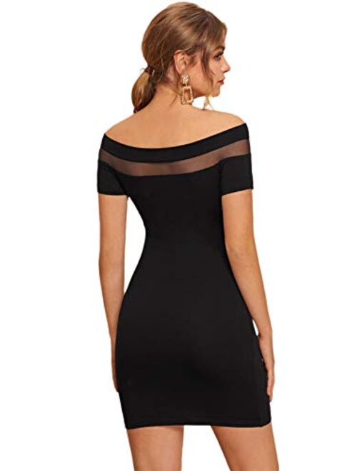 SheIn Women's Off Shoulder Mesh Short Sleeve Bodycon Short Mini Pencil Dress