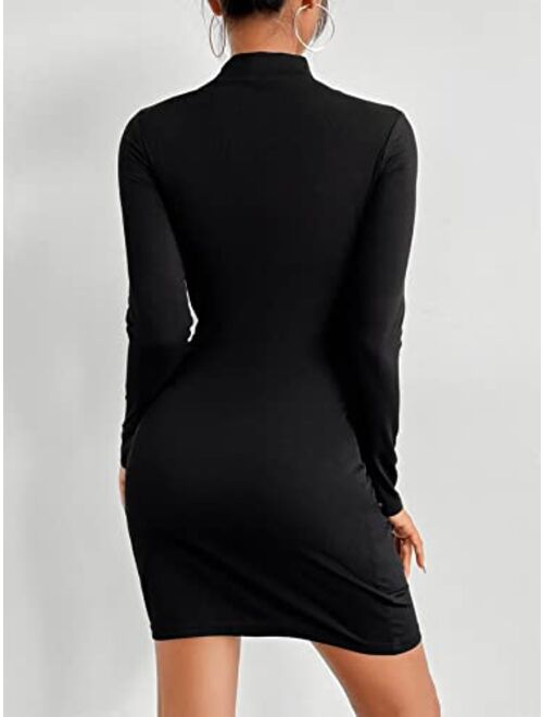 SheIn Women's Sexy Mock Neck Long Sleeve Cut Out Bodycon Mini Dress