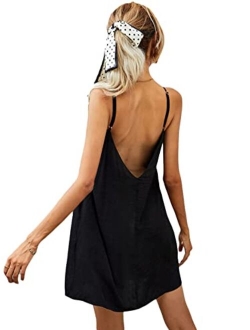 Women's Backless Halter Flare Mini Dress Sleeveless Swing Short Dresses