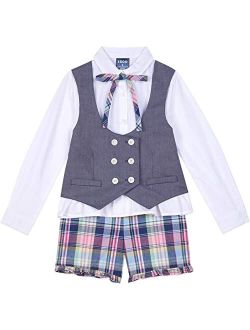 Girls' 4-Piece Vest Set with Puff-Sleeve Top and Bottom