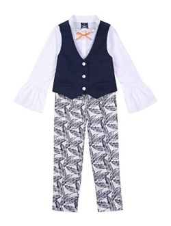 Girls' 4-Piece Vest Set with Puff-Sleeve Top and Bottom