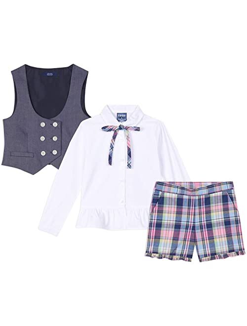IZOD Girls' 4-Piece Vest Set with Puff-Sleeve Top and Bottom