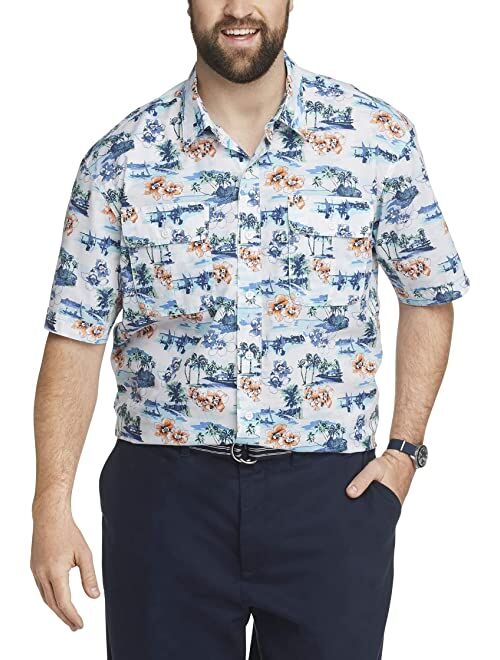 IZOD Men's Big and Tall Short Sleeve Beach Button Down Printed Shirt