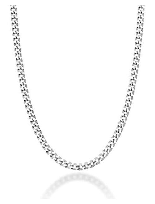 Miabella Solid 925 Sterling Silver Italian 2.5mm Diamond Cut Cuban Link Curb Chain Necklace for Women Men, 16, 18, 20, 22, 24, 26, 30 Inch Made in Italy