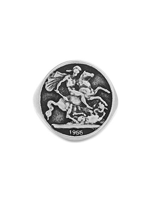 Steve Madden Oxidized Stainless Steel Old Greek Coin Stallion Warrior Ring For Men