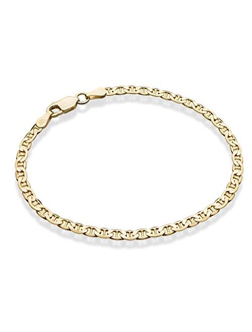 Miabella 18K Gold Over Sterling Silver Italian 3mm, 4mm Solid Diamond-Cut Mariner Link Chain Bracelet for Men Women, 6.5, 7, 7.5, 8 Inch Made in Italy