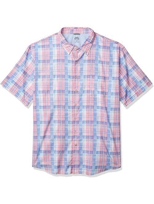 IZOD Men's Big and Tall Saltwater Dockside Chambray Short Sleeve Button Down Plaid Shirt