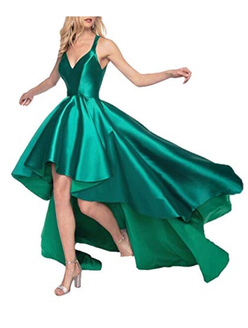 Tianzhihe Halter High Low Prom Dress Long A-line Satin Formal Evening Party Gown