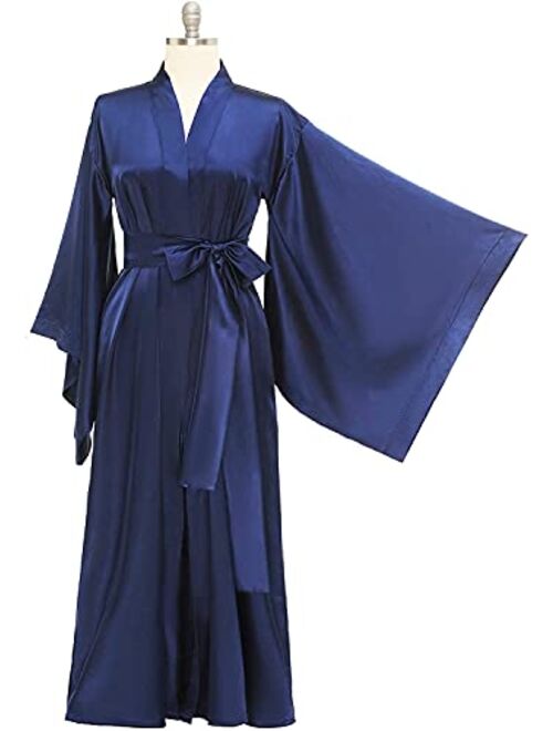 Tianzhihe Silk Bathrobe for Women Long Kimono Robes Plus Size Satin Boudoir Robes Dressing Gown Ladies Sleepwear with Belt