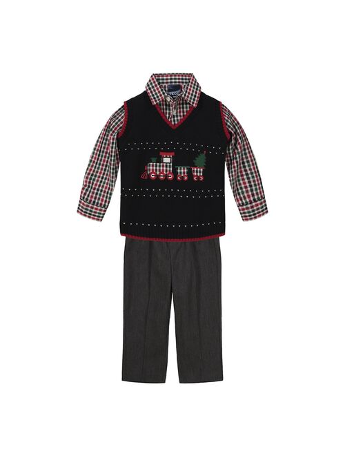 Baby Boy IZOD 3 Piece Holiday Train Sweater Vest Set