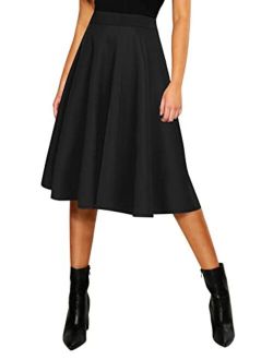 Women's Basic Elastic Waist A-line Solid Flared Midi Skirt
