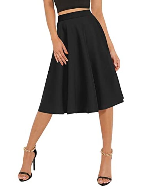 Urban CoCo Women's Basic Elastic Waist A-line Solid Flared Midi Skirt
