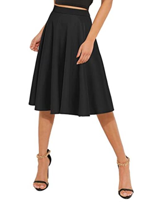 Urban CoCo Women's Basic Elastic Waist A-line Solid Flared Midi Skirt