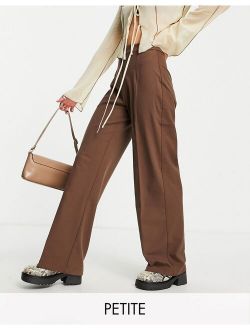 Petite wide leg slouchy dad tailored pants in brown