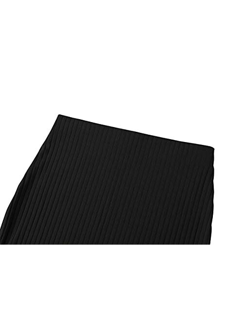 Urban CoCo Elastic High Waist Knee Length Pencil Skirt Ribbed Knit Basic Tube Midi Skirt