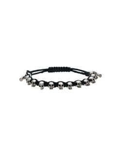 black and silver metallic skulls drawstring bracelet