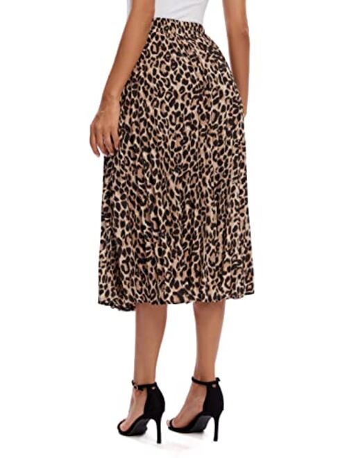 Urban CoCo Women's Elastic High Wasit Pleated Skirt Woven Casual Midi Swing Skirt