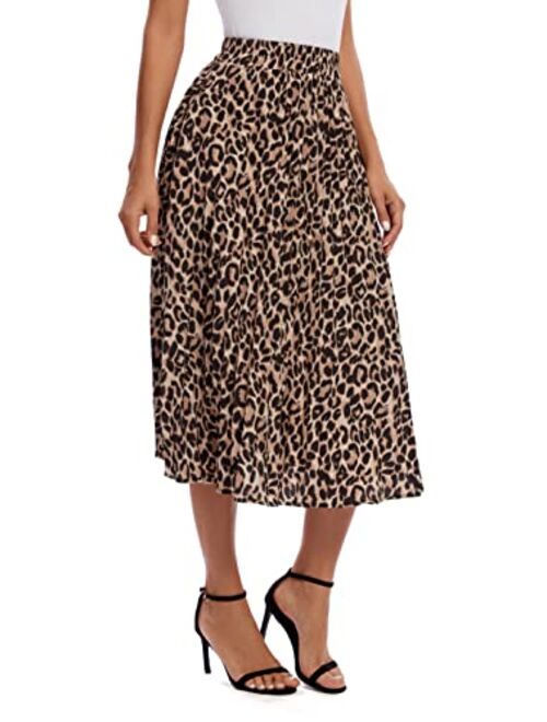 Urban CoCo Women's Elastic High Wasit Pleated Skirt Woven Casual Midi Swing Skirt