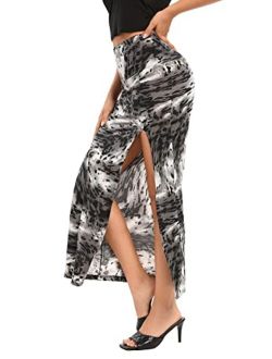 Women's Vintage High Waist Bodycon Split Maxi Skirt