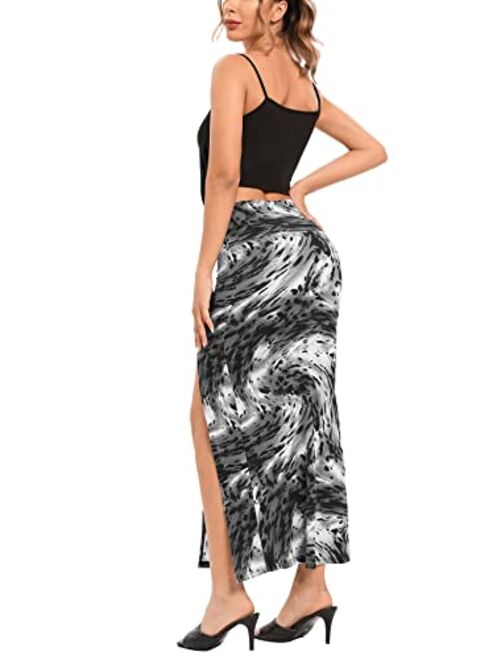Urban CoCo Women's Vintage High Waist Bodycon Split Maxi Skirt