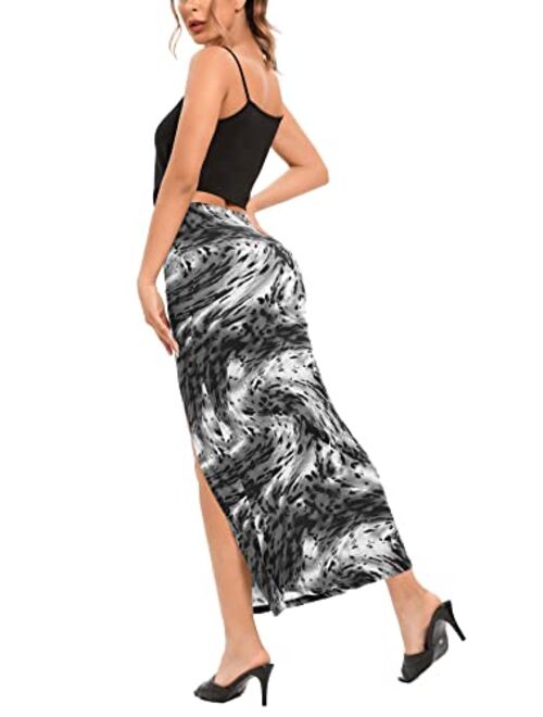 Urban CoCo Women's Vintage High Waist Bodycon Split Maxi Skirt