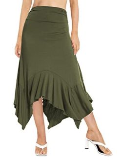 Women's Summer Beach Skirt Stretchy Midi Skirt with Irregular Hem