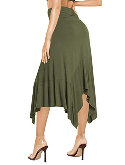 Urban CoCo Women's Summer Beach Skirt Stretchy Midi Skirt with Irregular Hem