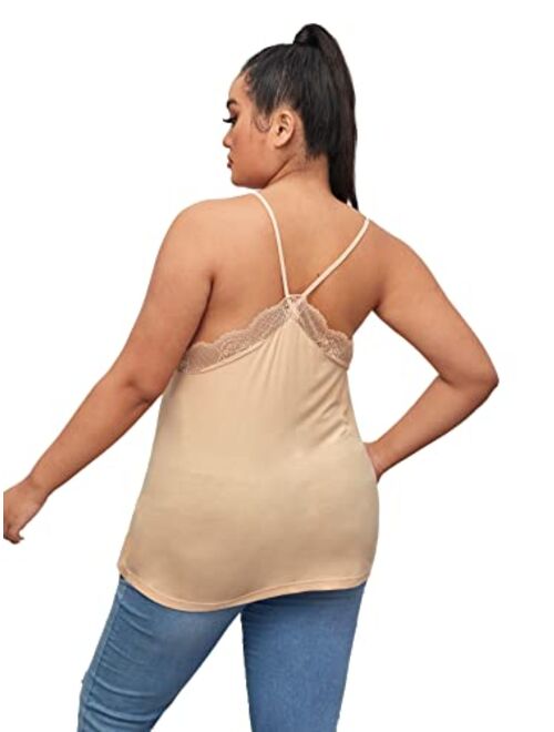 SheIn Women's Plus V Neck Sleeveless Lace Trim Spaghetti Strap Camisole Cami Tank Top