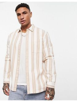long sleeve stripe shirt in stone and white