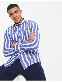 Gant icon logo stripe slim heritage fit shirt in college blue