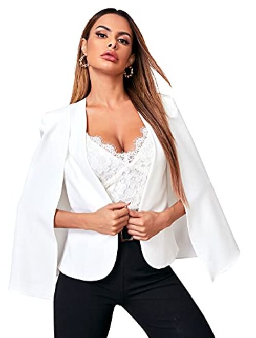 SheIn Women's Shawl Collar Ruched 3/4 Sleeve Crop Blazer Open Front Jacket Coat
