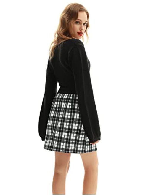 Belle Poque Women's High Waist Mini Skirt Tweed A-Line Pencil Skirt with Pocket