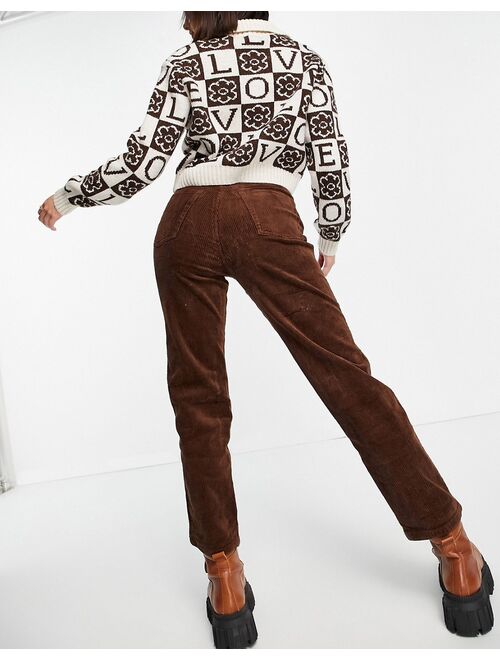 Monki straight cord pants in brown